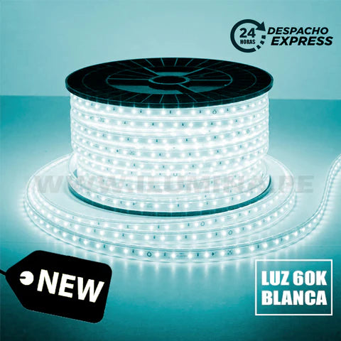 ROLLO DE CINTA LED 220 VOLTIOS X10 METROS LUZ BLANCA 6000K ILUMINA